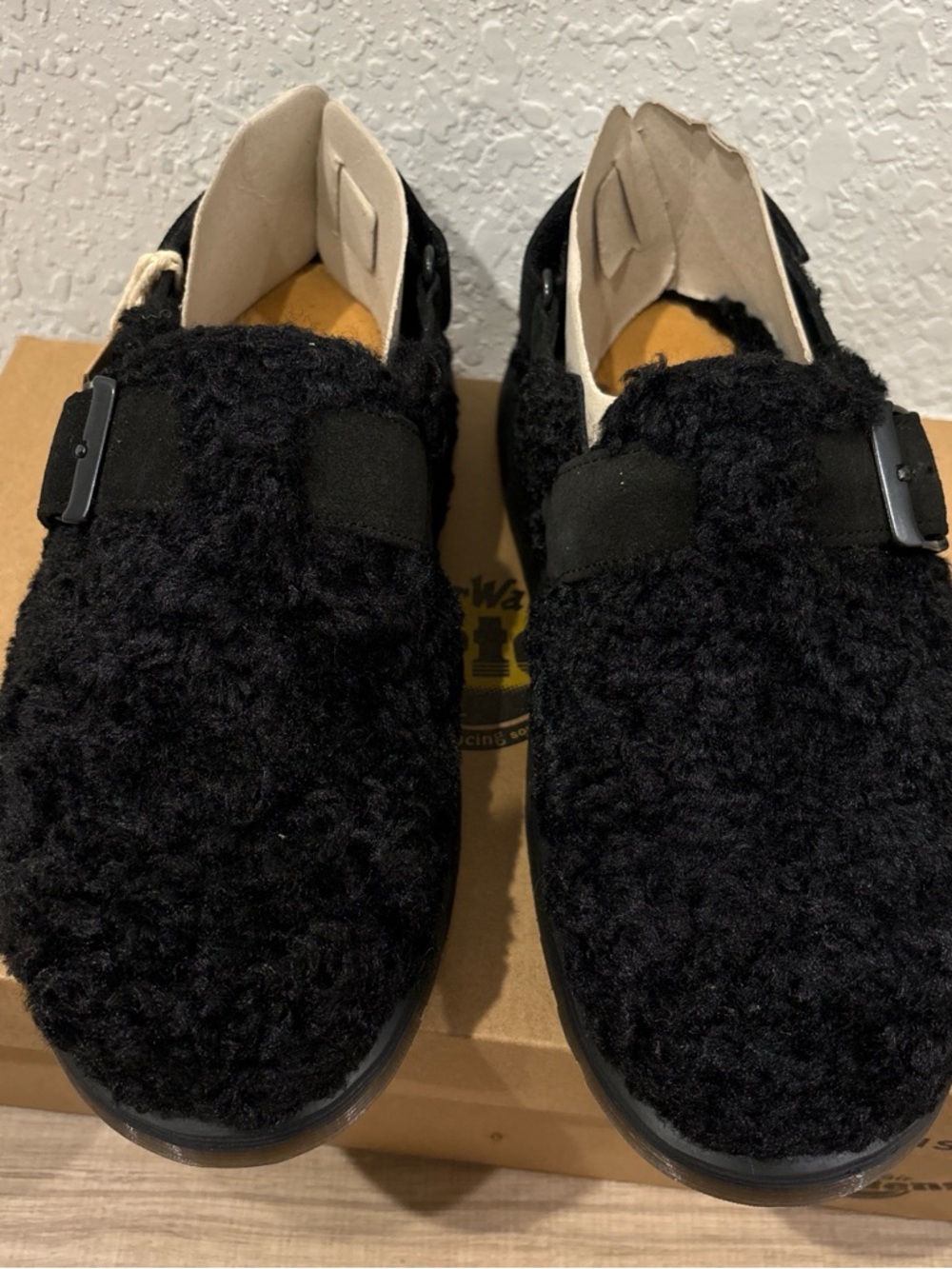 Dr. Martens Black Shearling Clog Mules